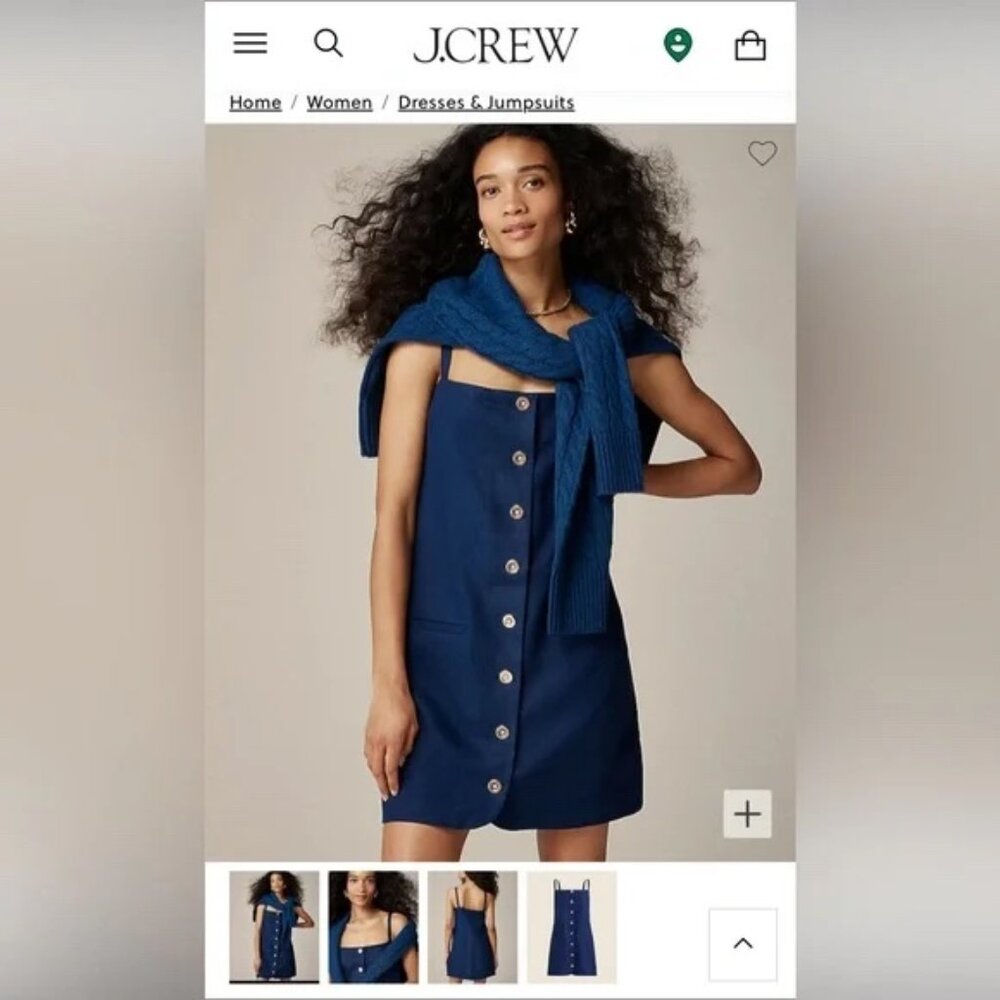 J. Crew Claudia Dress in Linen, White Button Down Mini Shift, Sz Sm